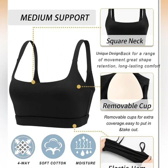 Black Medium Support Sports Bra - Picture 5 of 5